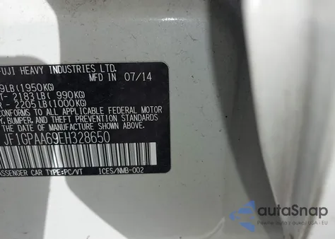 2014 Subaru Impreza 2.0I from USA, damaged, VIN JF1GPAA69EH328650